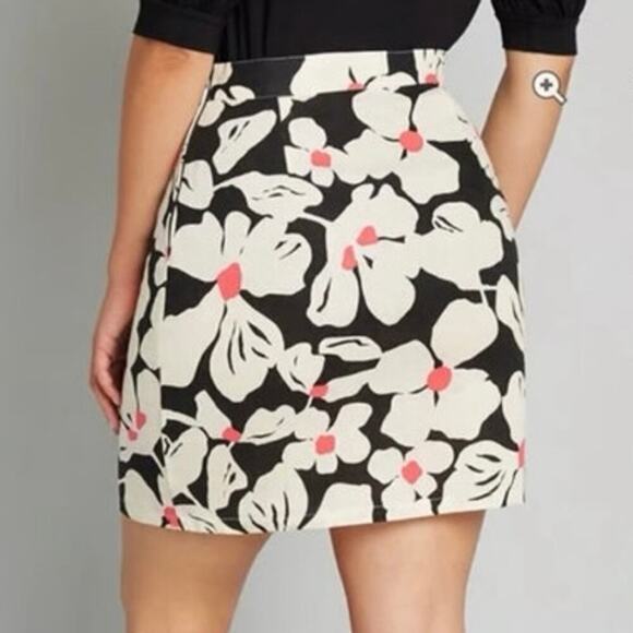 MODCLOTH My, How Marvelous Black Floral Mini Pencil Linen Blend Skirt - Sz 0 NWT - Picture 2 of 4